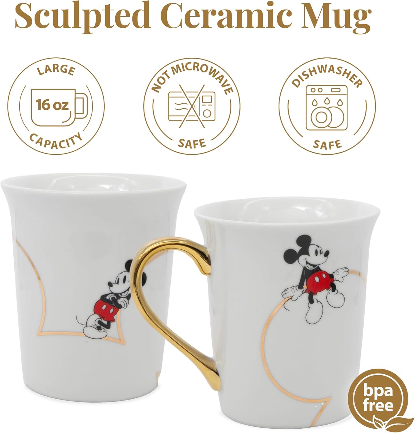 Disney 100th Anniversary Mickey Mouse Ceramic Mug – Elegant D100 Anniversary Coffee Cup with Gold Handle – Collectible Ceramic Coffee Mug Featuring Mickey Mouse – Official Licensee