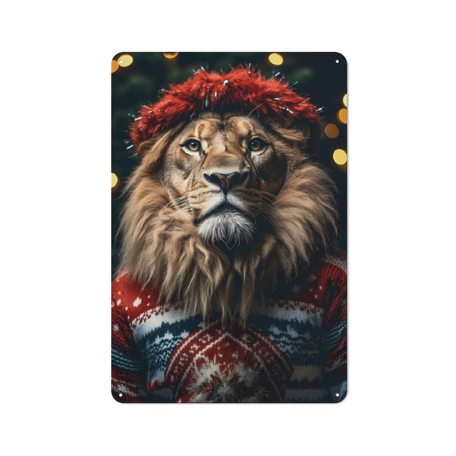Junmoney Christmas Lion Metal Sign 30X20cm With For Workshop Wall, Vintage Decor, A Decorative Christmas Gift For Metal Sign Collectors