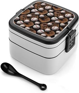 Adult Double Stack Meal Prep Old Baseball Gloves Balls Bento Box