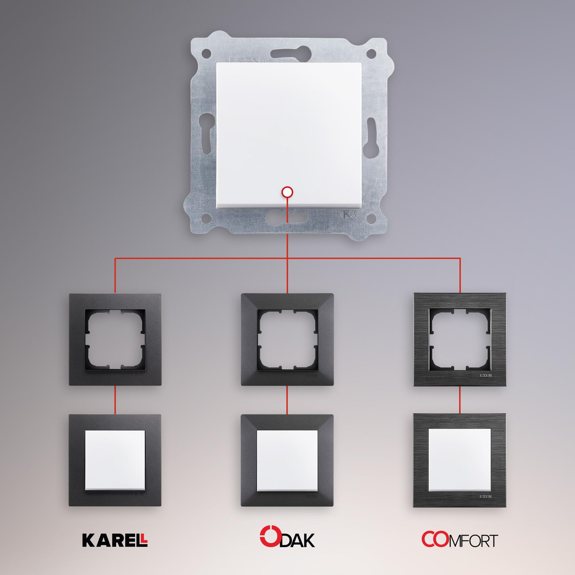 EXEN Cadre de Finition Cinq Blanc 368 mm 5 Postes Série ODAK Plaque Murale Encastrable Design Moderne
