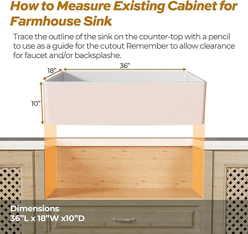 Miniatura 3 de Fregadero de arcilla refractaria de 36 pulgadas, fregadero de cocina de un solo tazón frontal con delantal de granja, fregadero de montaje inferior