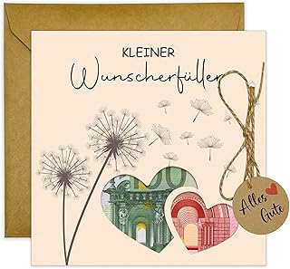 Wunscherfüller Geldgeschenke Verpackung mit Umschlägen als Glücksbringer Grußkarte - Glück verschenken zum Geburtstag Reisen Hochzeit Jugendweihe - Lustige Geschenke für Männer und Frauen