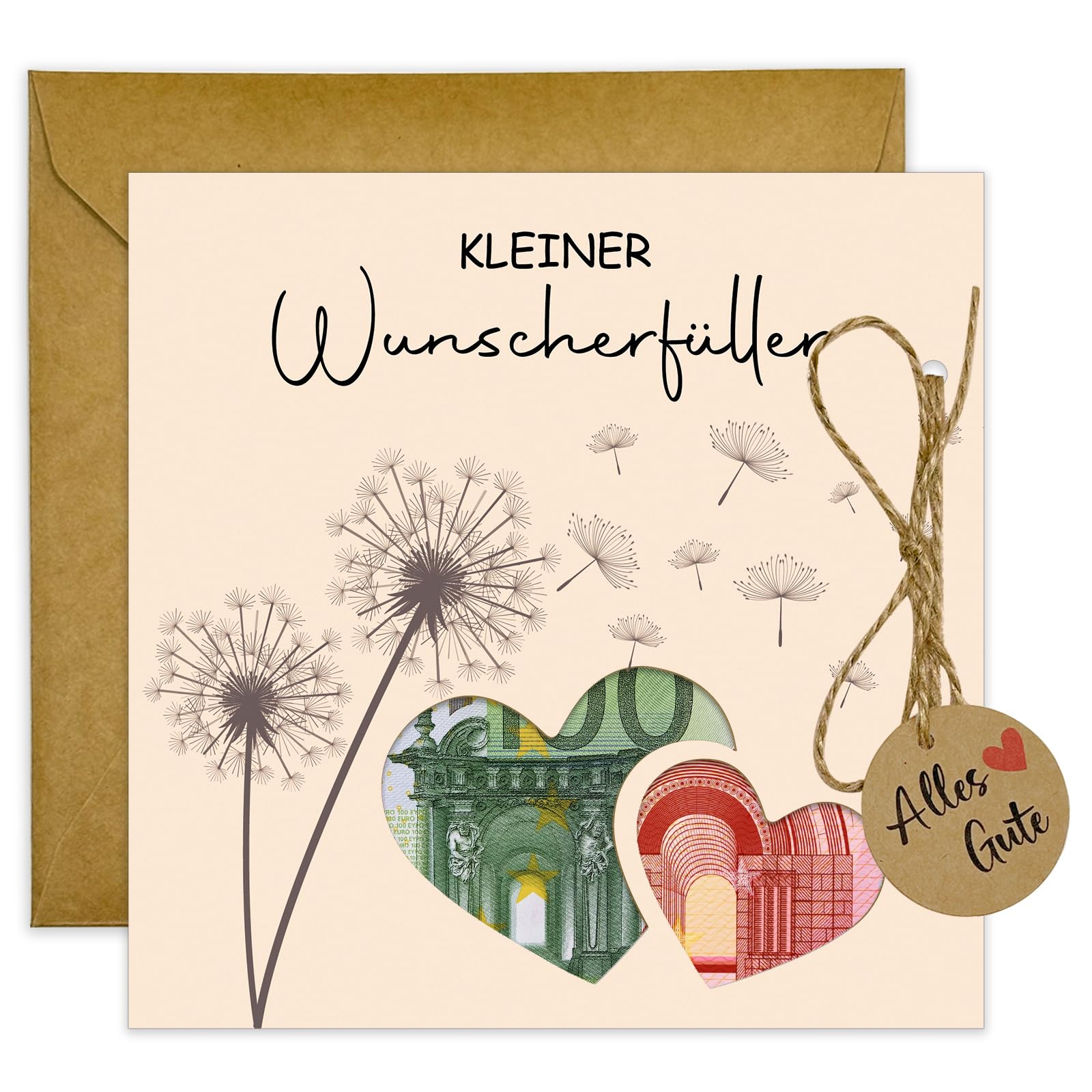 Wunscherfüller Geldgeschenk Set - Mit Pusteblumen Karte Und Reagenzglas