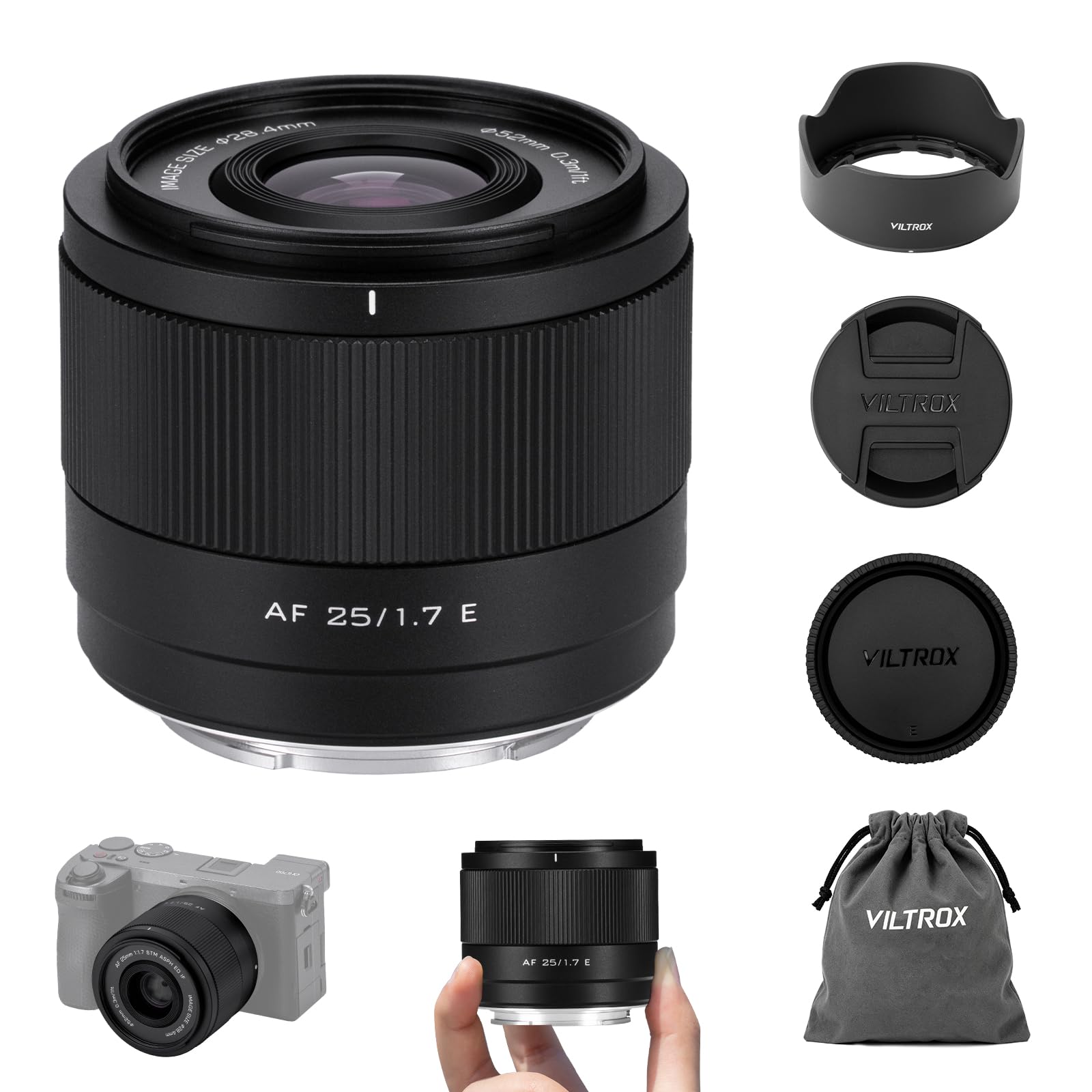 VILTROX 25mm F1.7 Air FE Obiettivo per Sony Automatica Fotocamere Lenti Attacco E Standard con Ampia Apertura APS-C Lenses Compatibile con i Modelli Sony a6000 a6100 a6300 a6400 a6500 a6600 A6700