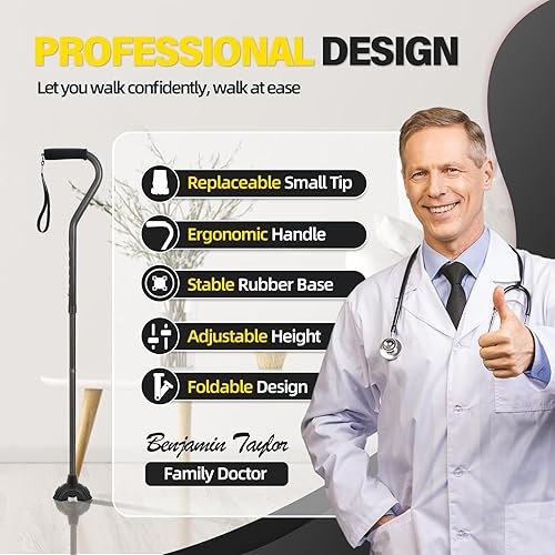 Vista 8 de BeneCane Bastón ajustable con mango acolchado suave compensado para hombres y mujeres, base de estabilidad extra ligera, cómoda, ayuda de movilidad