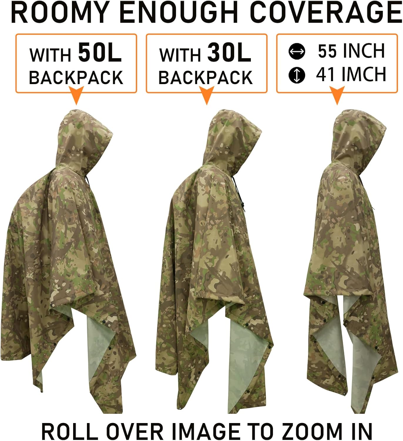 LOOGU Rain Poncho Waterproof Hooded Rain Coat Multi-Use Camo Shelter Ground Sheet for Hunting Camping Hiking - Image 5