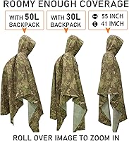 Vista 5 de LOOGU Poncho de lluvia impermeable con capucha, abrigo de lluvia multiusos de camuflaje para caza, camping, senderismo