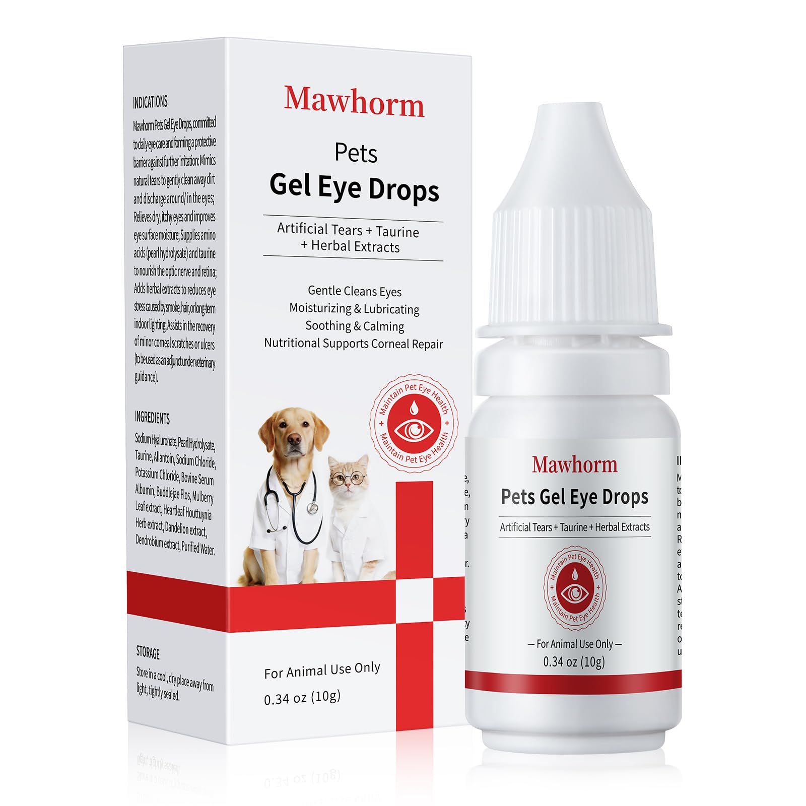 1% Hyaluronic Moisturizing Gel Eye Drops for Dogs & Cats - Gentle 0.34 oz