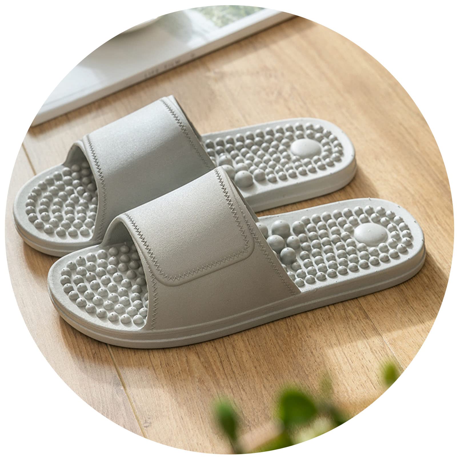 DRIMEE Bathroom Slippers Shower Slipper Foot Massager, Massage Slipper Sandals Flip Flops Acupuncture Massage Slippers, Plantar Fasciitis Support, Relaxation Gifts for Women,Gre,US7.5/EU39