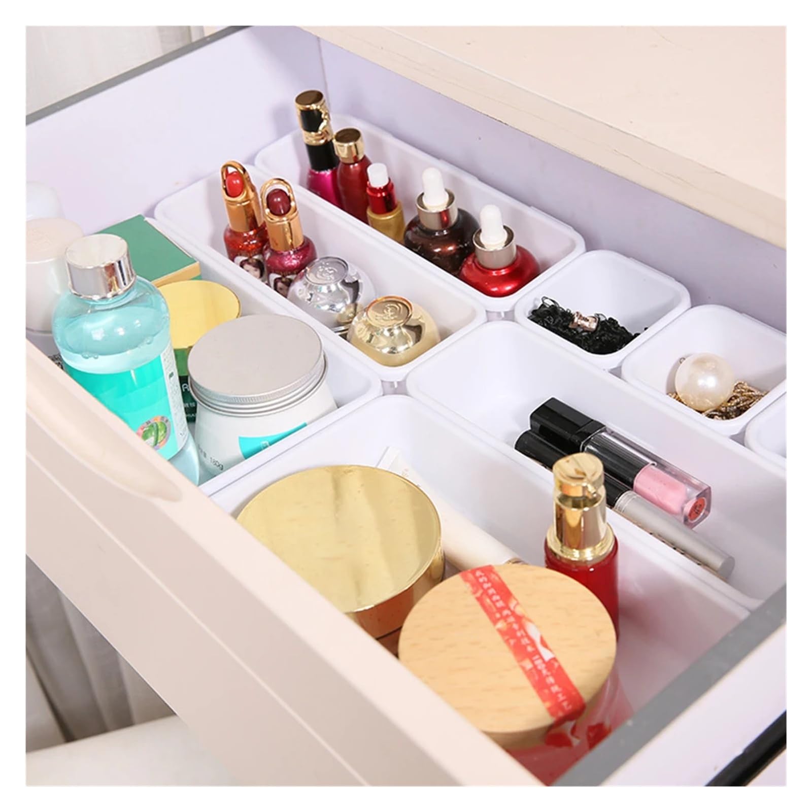 Genérico 8 unids/set cajón ajustable caja organizadora bandejas maquillaje cosméticos artículos divisor titular cocina baño armario joyero(Drak grey)