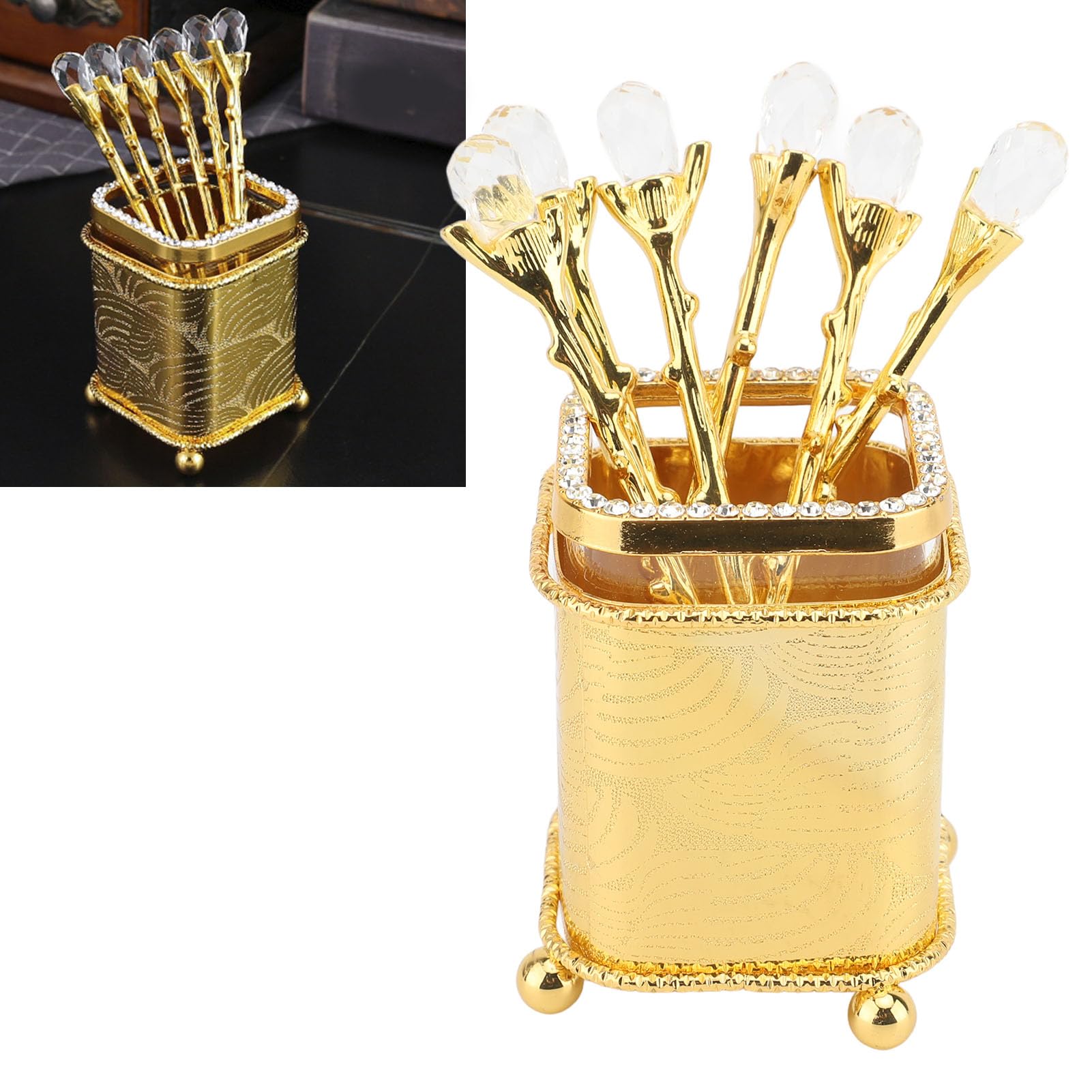 Lot de 6 petites cuillères à café avec support, cuillères à café multifonctionnelles, élégantes cuillères à cocktail et support de rangement pour fête à la maison, café (#1) (#2)