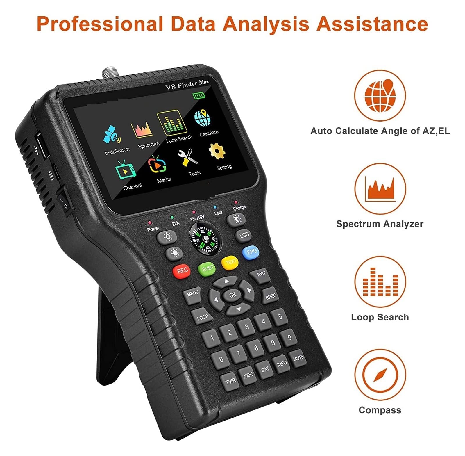Buscador de satélite, V8 Finder Max Satellite Signal Finder DVB-S/S2/S2X H.265 Localizador de satélite 4,3 pulgadas 1080p Acm Vs V8 Finder 2/pro(Blauw)