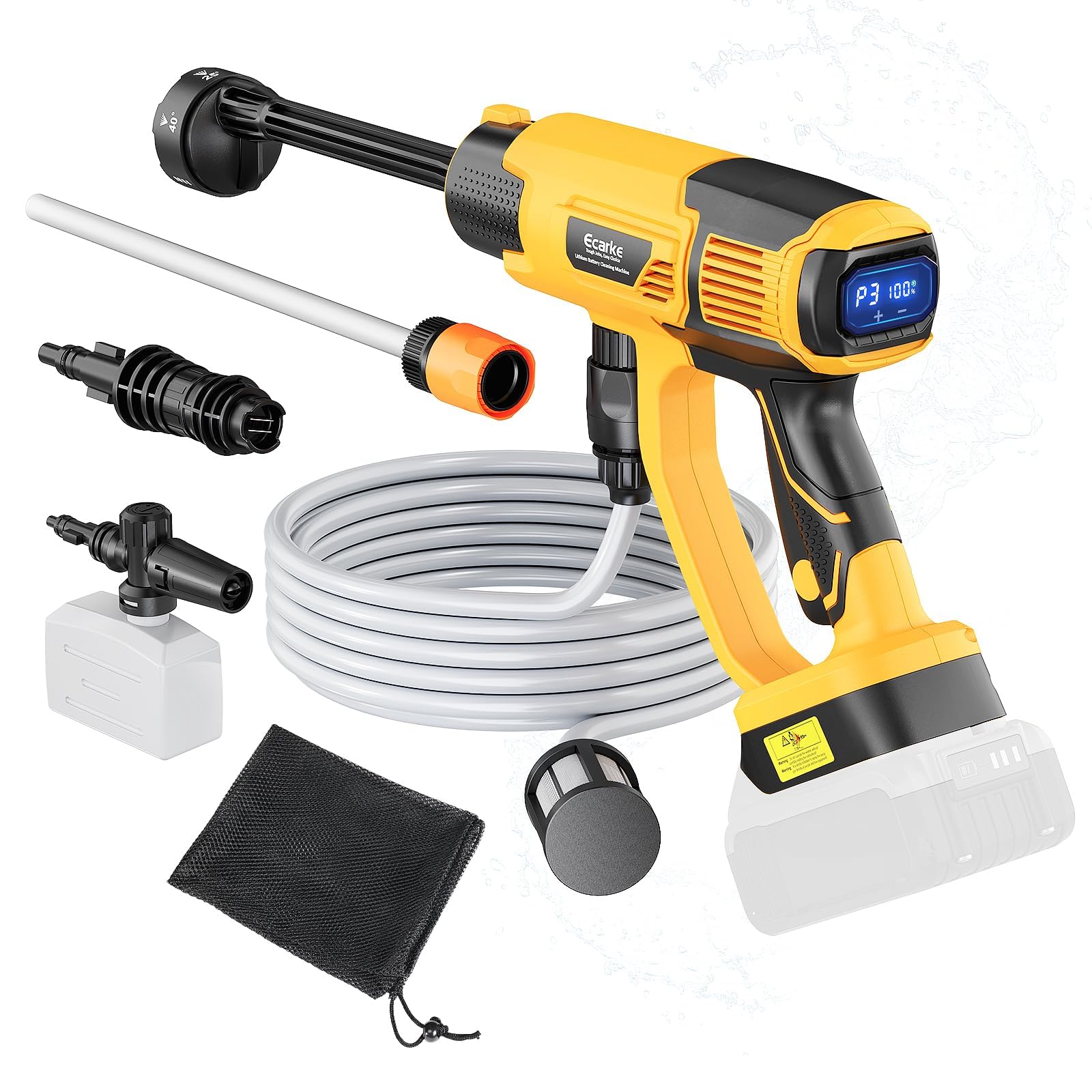 Cordless Pressure Washer Compatible with DeWalt 20V Battery, Ecarke 800 PSI Portable Handheld Power Washer with 6-in-1 Nozzle Foam Cannon for Car Floor Fence Wall Cleaning (Tool only)