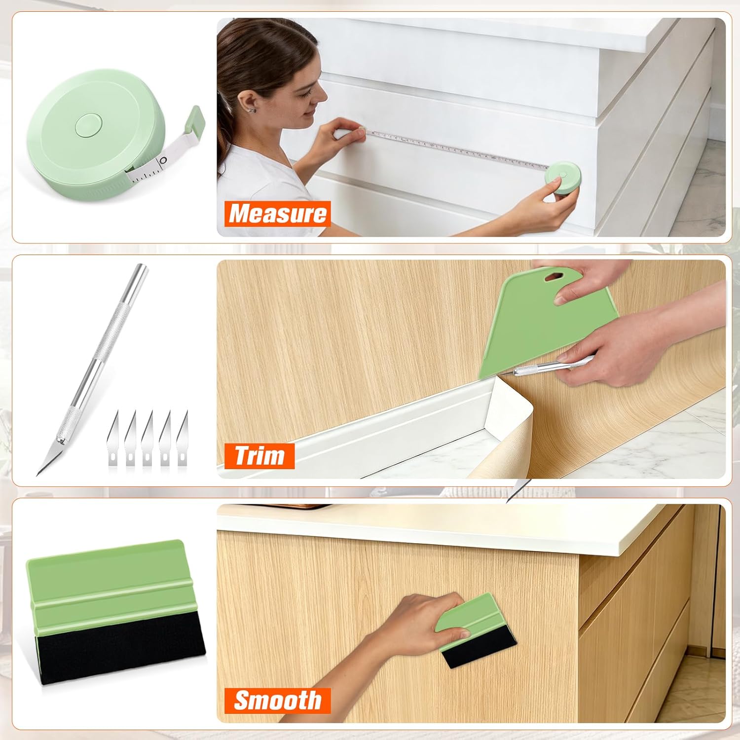 WRAPXPERT Wallpaper Tools, Wallpaper Kit Smoothing Tools for Peel and Stick, Wallpaper Installation Kits for Wallpaper Hanging, Contact Paper, Bathroom, Vinyl Backsplash Tile, Window Film Applying
