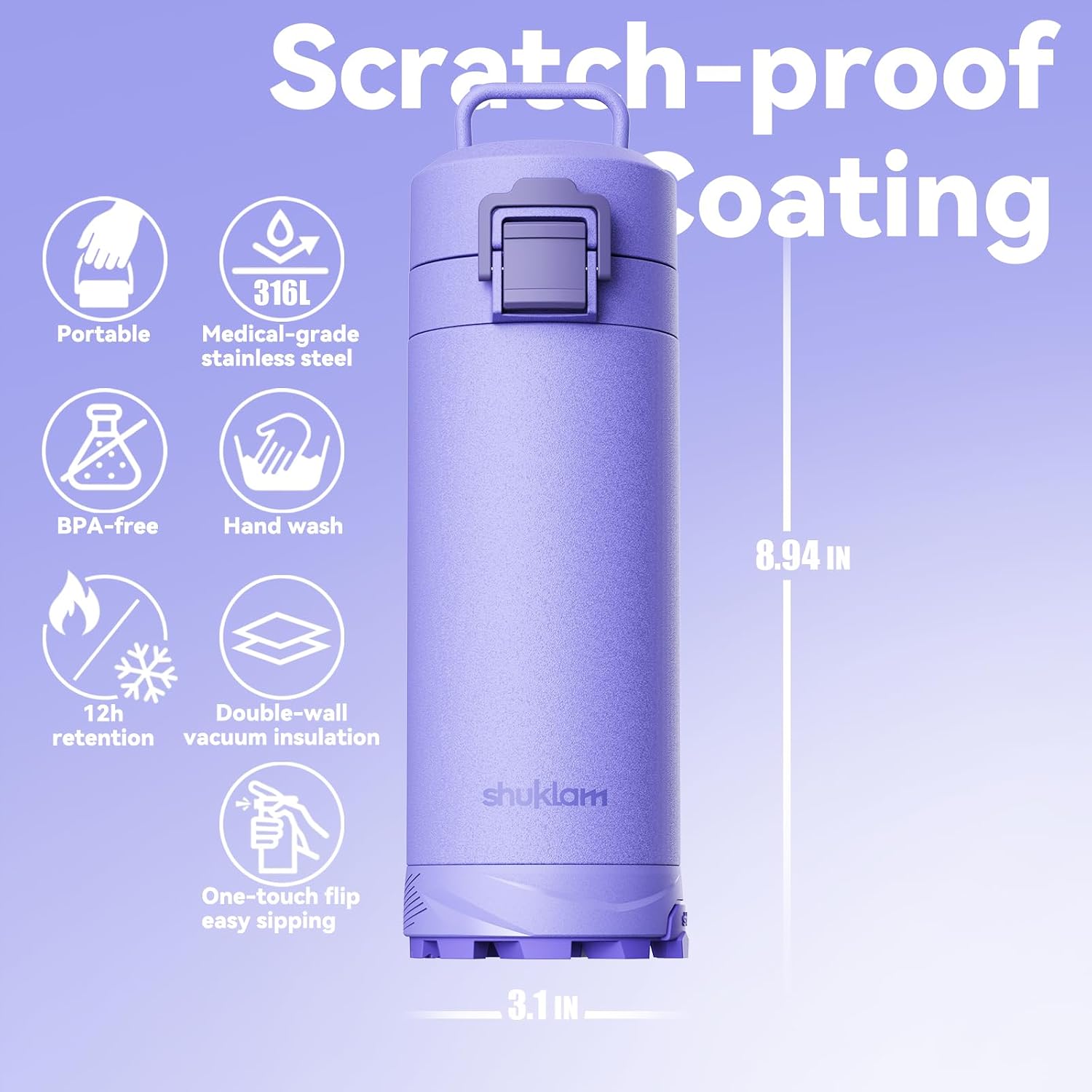 Insulated water bottle with Non-Slip Shoe Sole Bottom, 19.6 Ounce for Hot and Cold Drinks, Leakproof Travel Thermos for Iced Coffee, Keeps Hot/Cold—Ideal for Outdoors, Gym & Camping. 19.6 oz