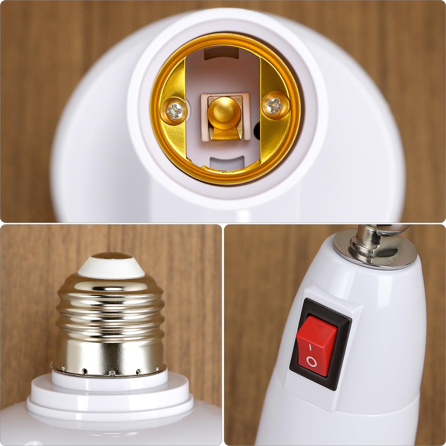 QWORK 2-in-1 Light Socket Extender, E26/E27 Bulb Extension Holder, 360° Adjustable Dual Sockets, for LED, Security Cameras