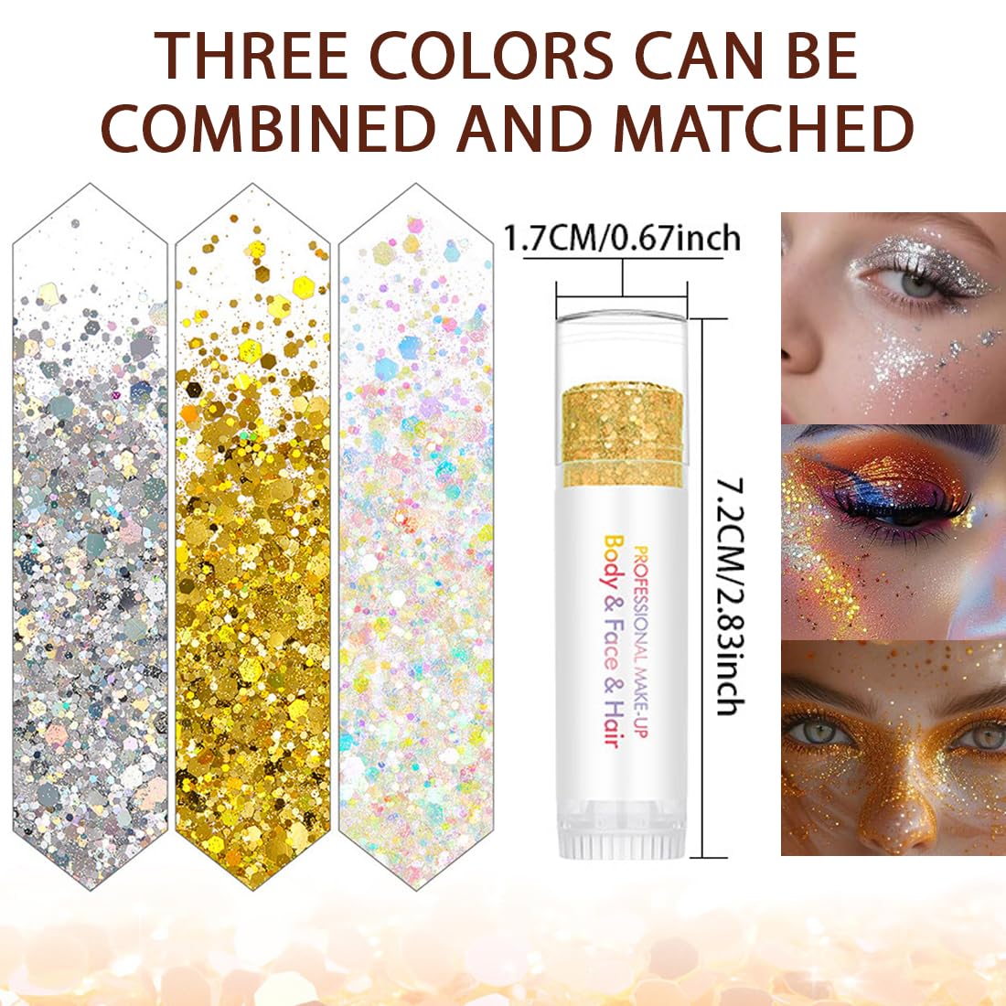 3 Pezzi Glitter Viso, Glitter Capelli, Brillantini per Capelli, Trucco per Carnevale, Compatibili con Carnevale, Halloween, Feste, Musica, Festival, in Maschera(Oro, Argento)