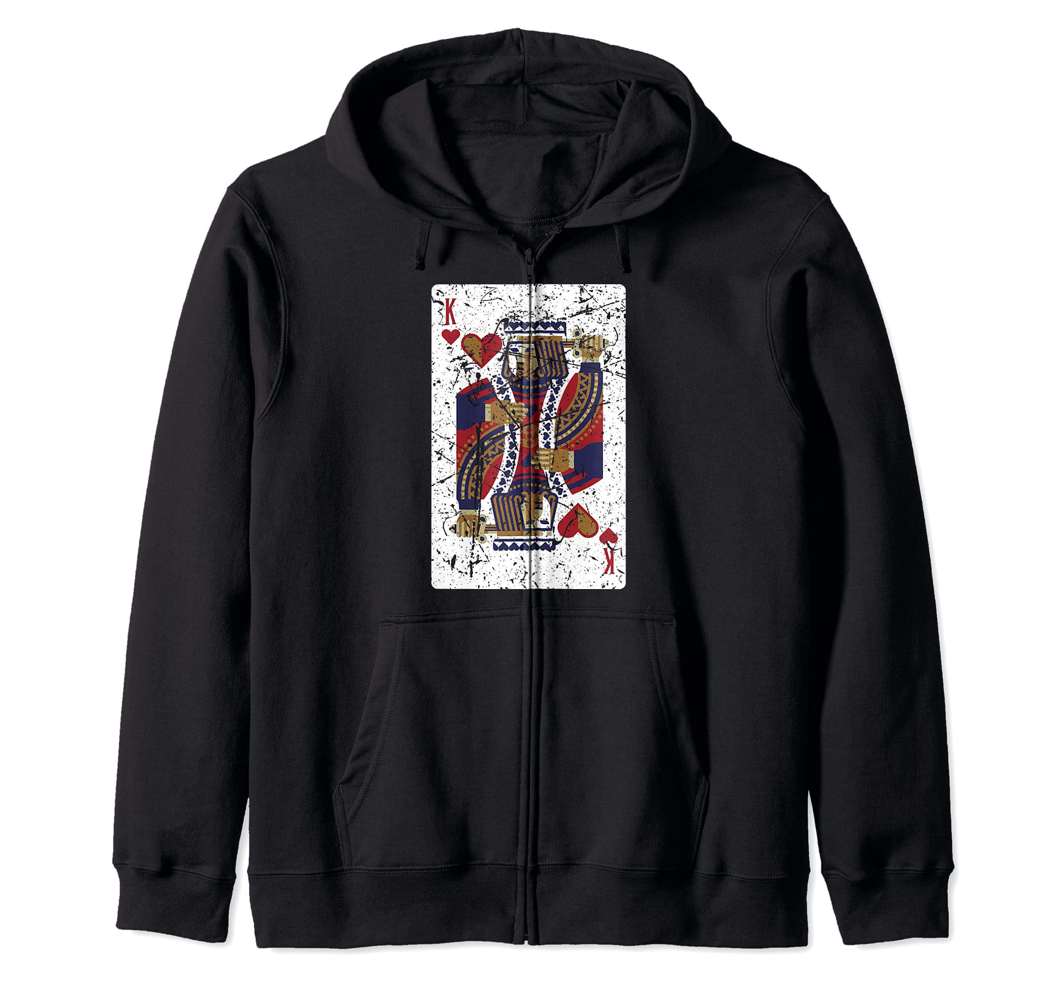 Funny King Of Hearts Card Design Poker Player Zip Hoodie, Black