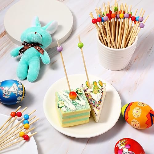 Miniatura 3 de 200 palillos de dientes elegantes para aperitivos hechos a mano, palillos de bambú de madera multicolor, pinchos decorativos largos de 5.5 pulgadas