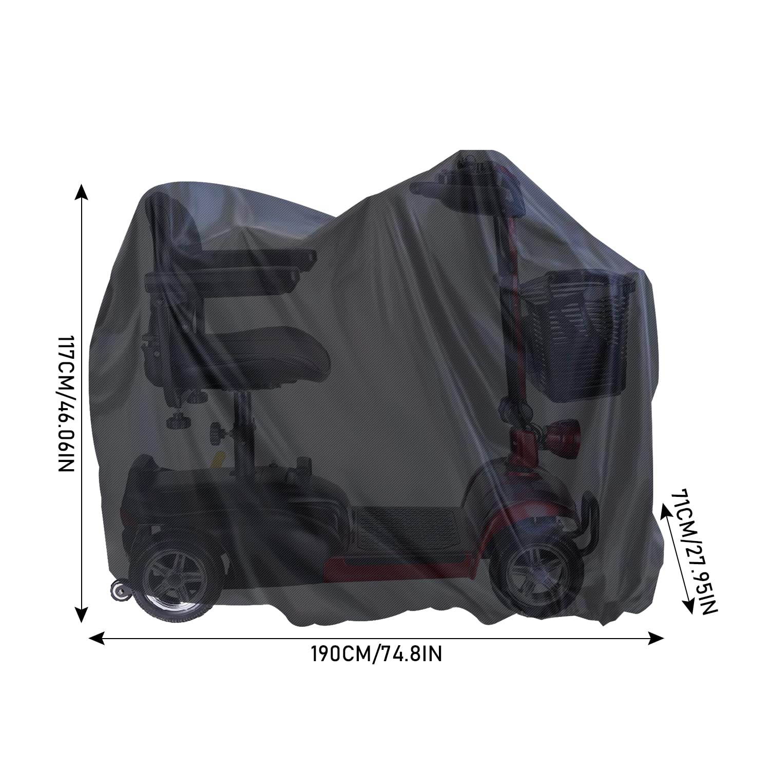 MaxAwe 190x71x117 cm Mobility Scooter Cover Waterproof, 420D Heavy Duty Wheelchair Storage Protective Cover Outdoor - Image 2