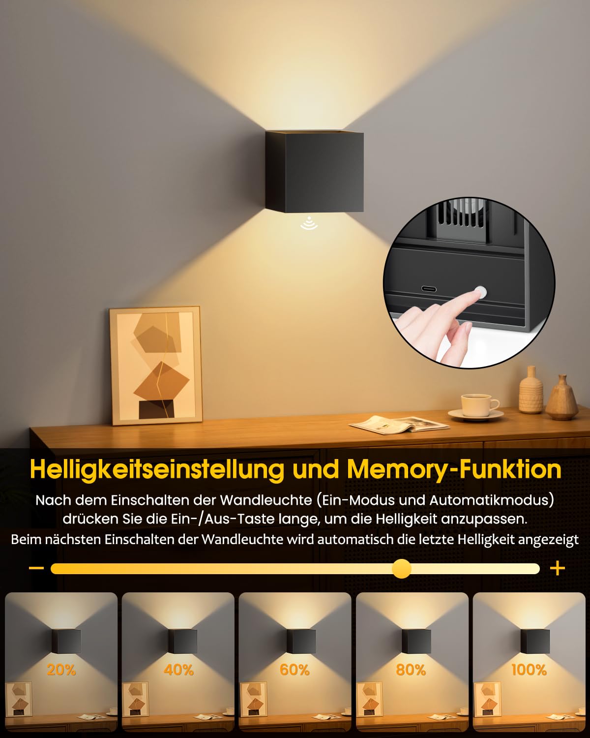 NIBSHOOM Akku Wandleuchte Innen Mit Bewegungsmelder,Einstellbare Strahlform | 3000K Warmweiß, 5200mAh Akku, USB-C Schnellladung, Stufenlos dimmbar, Memory Funktion, Hochwertiges Aluminium