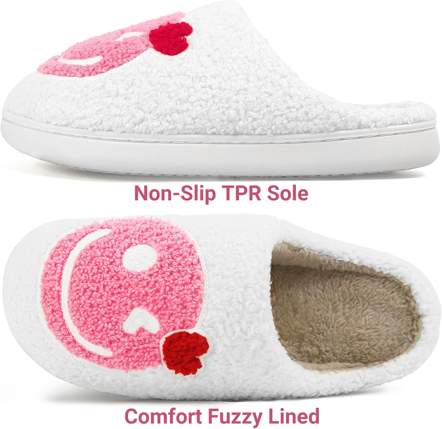 Smile Face Slippers for Women Memory Foam Retro Soft Plush Warm Cozy Non-Slip House Slippers Indoor Outdoor Comfortable Fuzzy Cute Christmas Gifts - Image 5