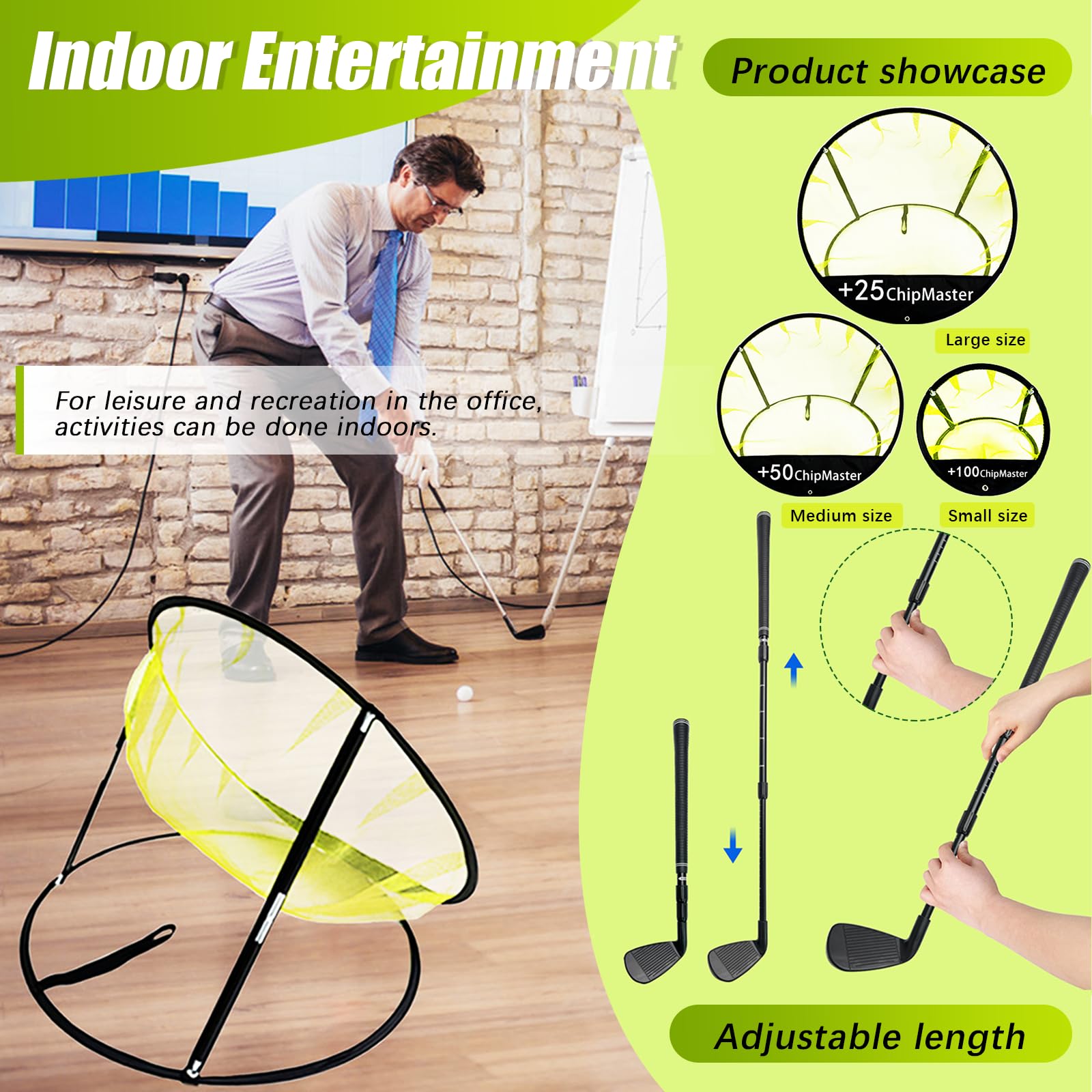 Filet de Golf, Kit 3 Pièces Filet D'entraînement de Golf avec Tapis de Gazon Synthétique de 30 x 30 cm Putter Télescopique 6 balles et Sac de Rangement pour L'entraînement en Intérieur et en Extérieur