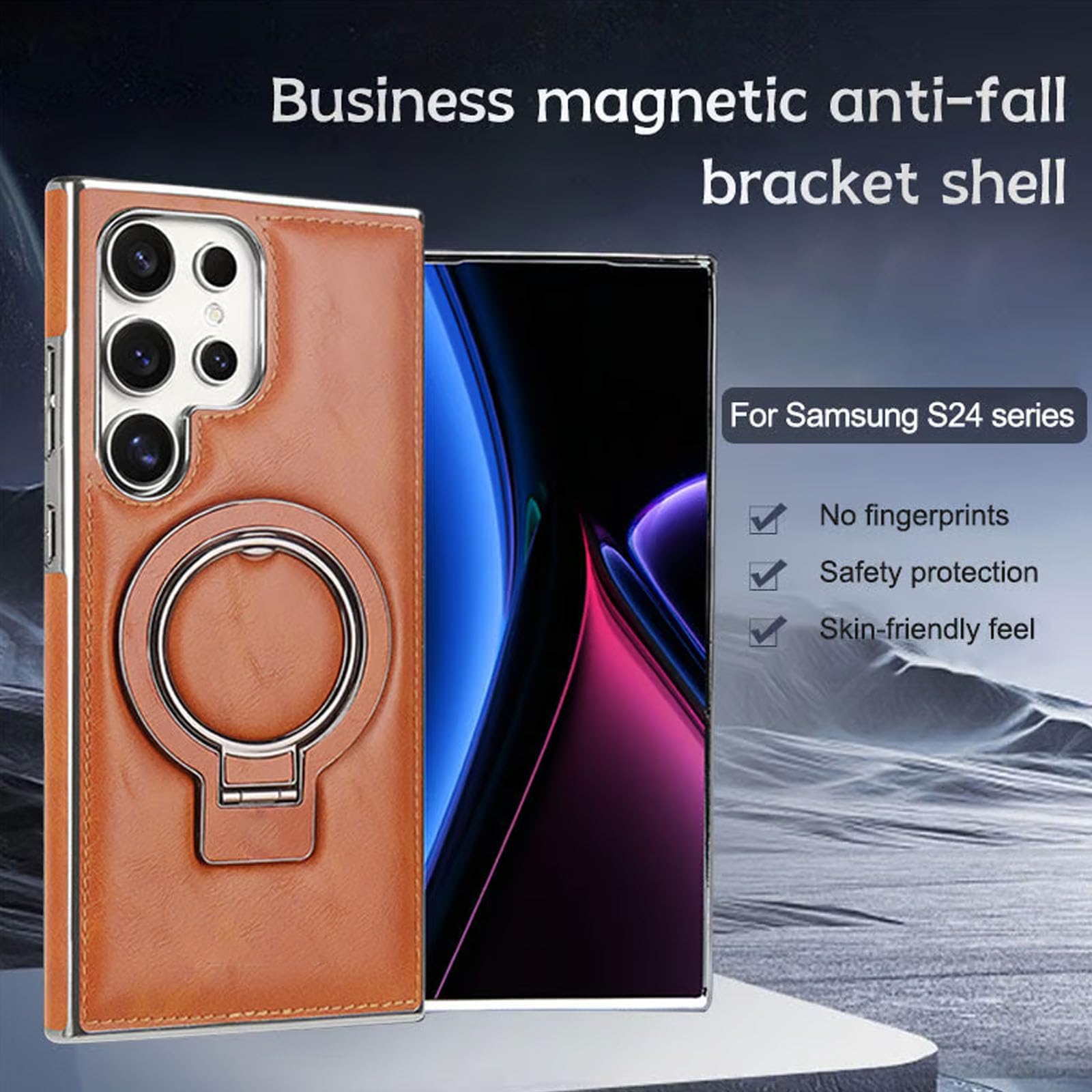 Sentiment Value Leather Phone Case, Sentimentvalue Luxurious Magnetic for Samsung Galaxy S25/S24/S23, Business Anti-Fall Bracket Protective Case (Dark Brown,S25Ultra)
