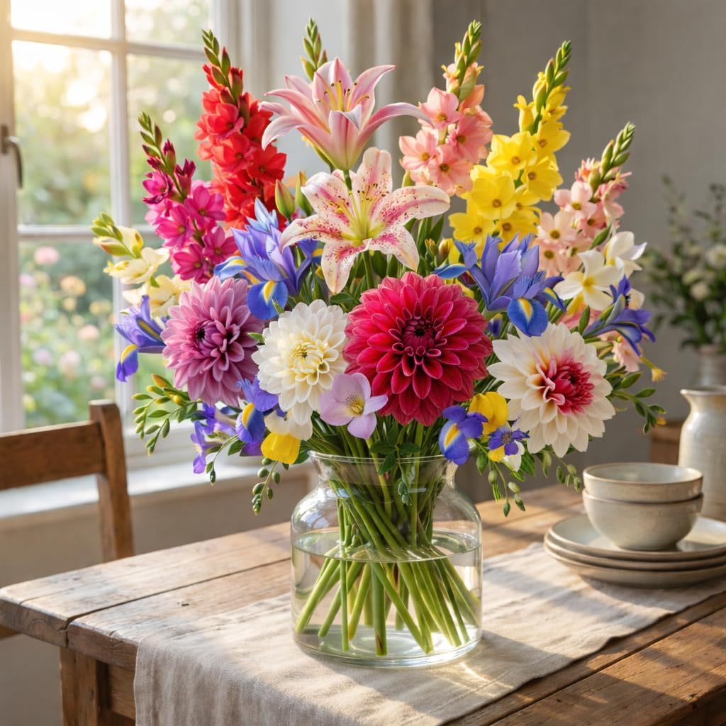 Luxury 32-Bulb Butterfly & Bee Buffet – Colorful Dream Collection | Dahlias, Lilies, Gladiolus, Iris & Freesia | Easy-to-Grow Pollinator Garden | Deer-Resistant, Summer Blooming Perennials