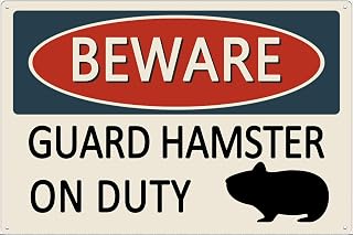 Warning Metal Tin Sign Beware! Guard Hamster On Duty Sign Wall Decor for Bars,Restaurants,Cafes Pubs 8x12 Inch