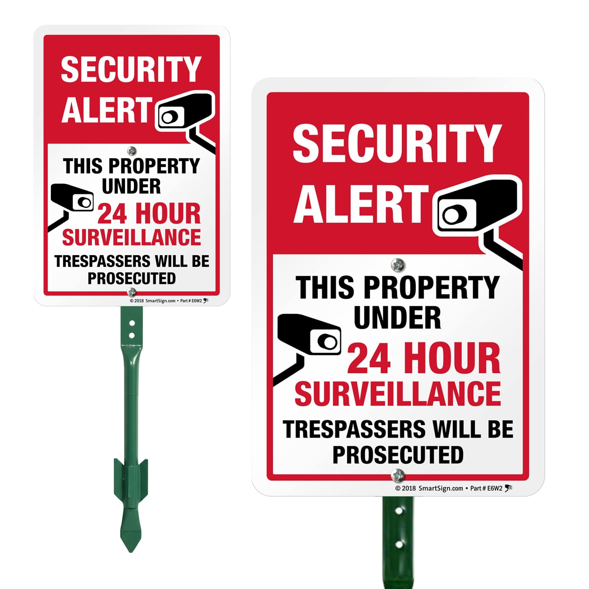 SmartSign “Security Alert - This Property Under 24 Hour Surveillance, Trespassers Will Be Prosecuted” Sign for Lawn | 21” Tall Stake & Sign Kit-image-38