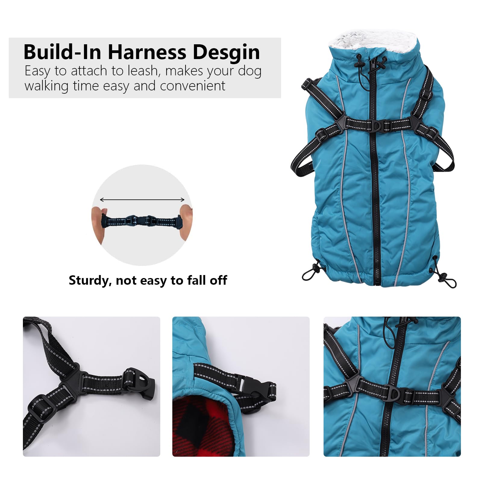 Geyecete Winter Warm Coat with Super inner fleece Dog Jacket Windproof snowproof with Buckle and D-Ring with hood,Pet outdoor jacket - Image 3