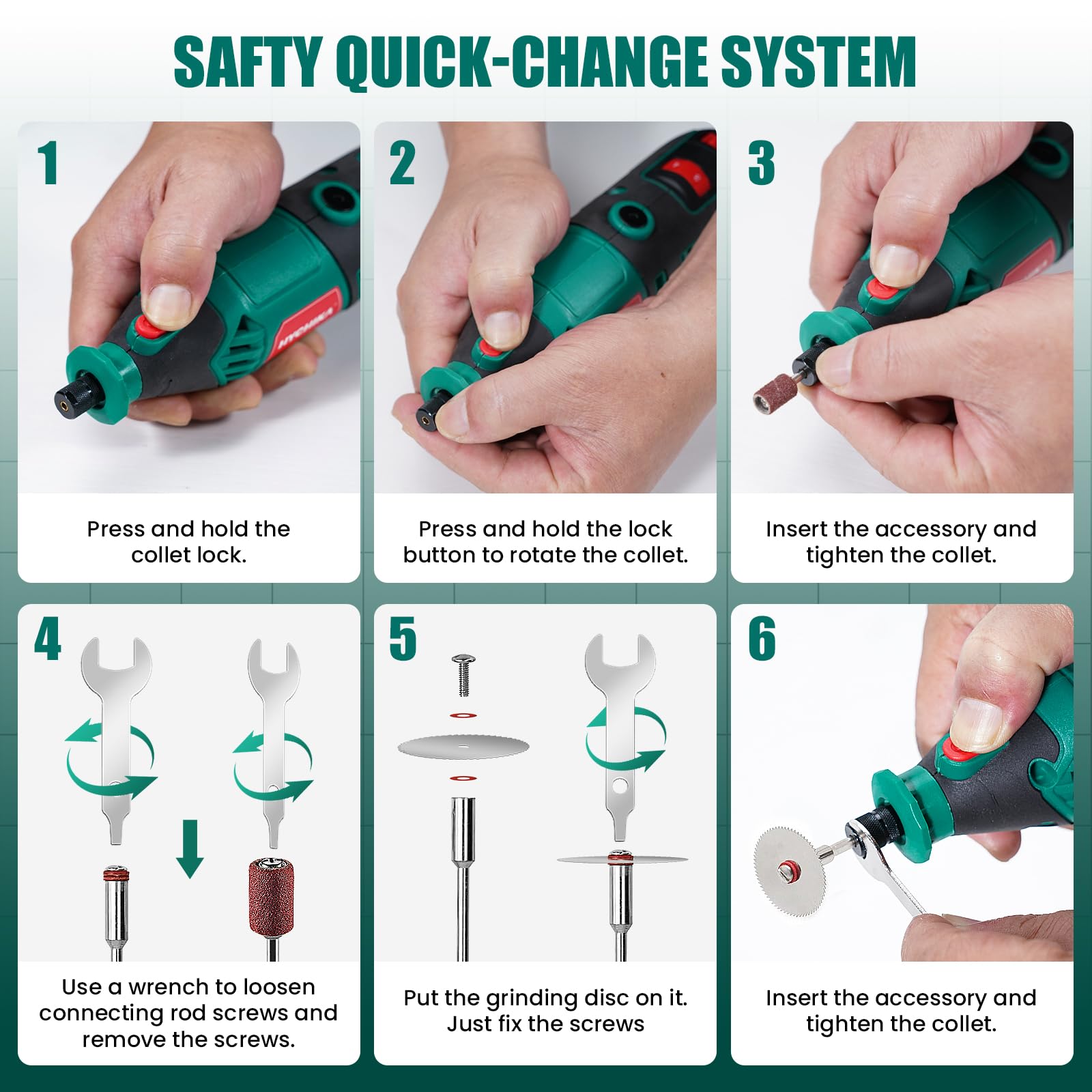 HYCHIKA 8000-35000 giri/min, strumento rotante a velocità variabile 180 W con 179 accessori con albero flessibile, supporto per catena e borsa degli attrezzi