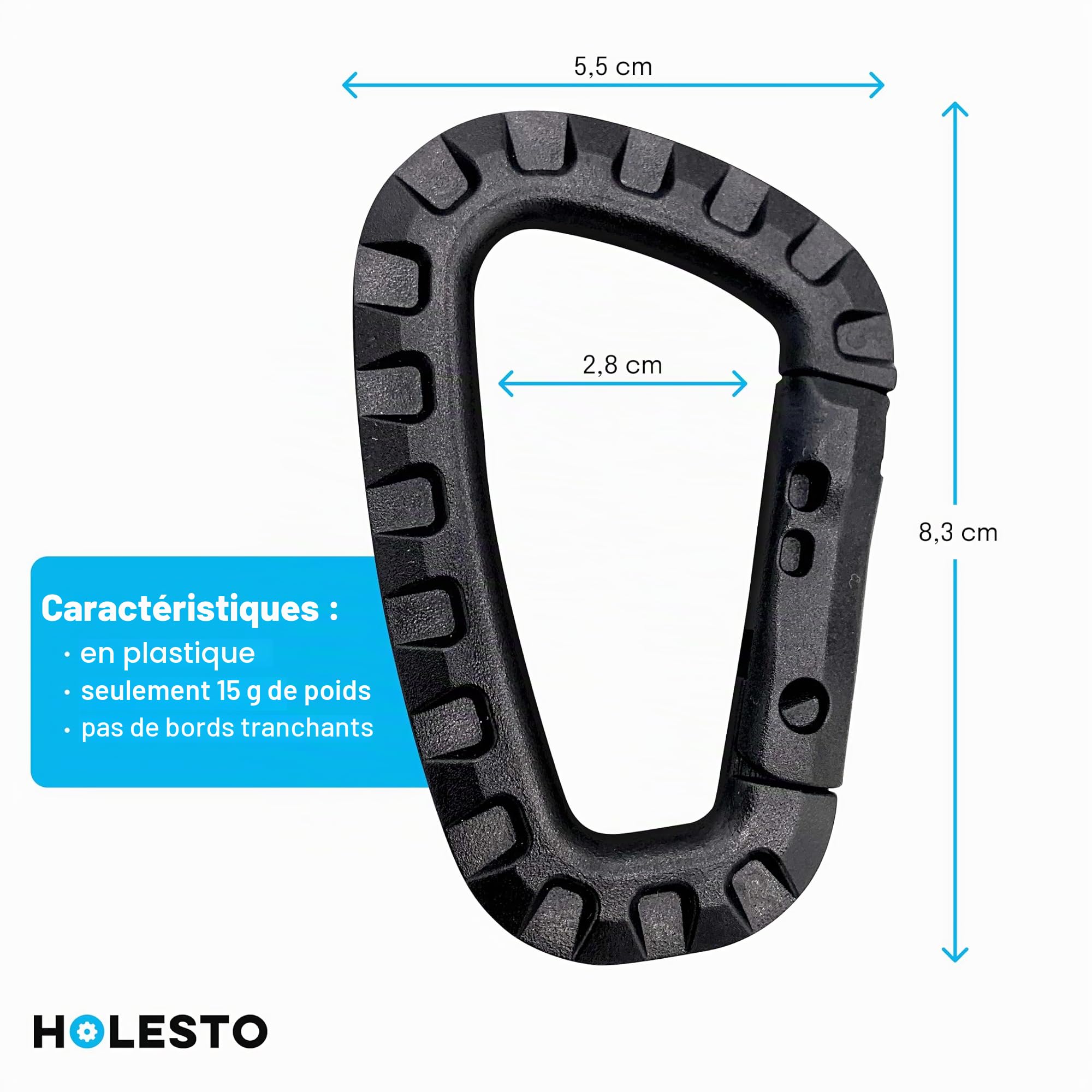 Mousquetons en Plastique – Lot de 5 – Mousqueton Tactique Militaire Noir avec Fermeture à Ressort – Mousqueton Robuste en Forme de D pour Sac à Dos, Camping et Extérieur – Carabiner