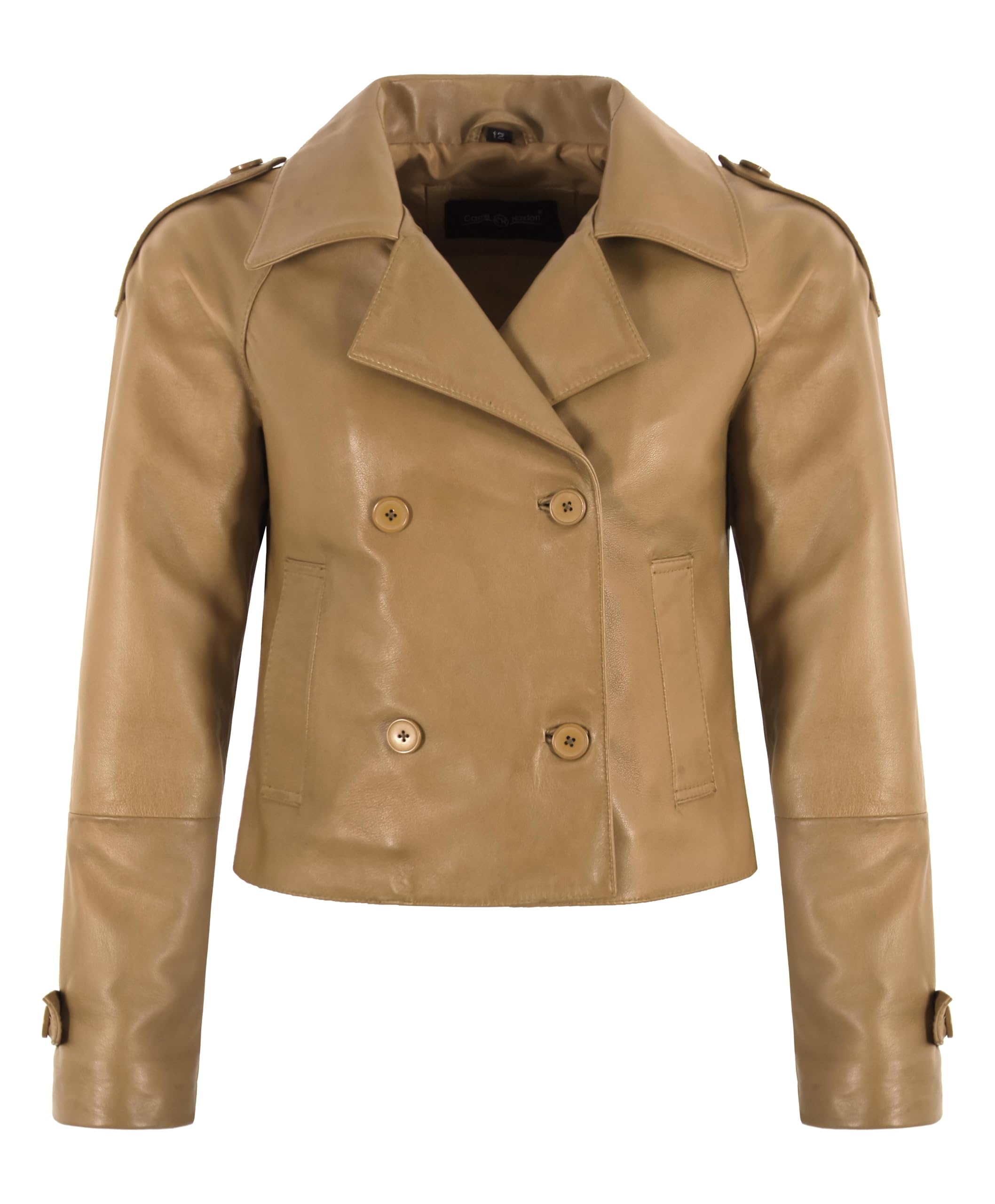 Womens Short Trench Coat Jacket Double Breasted Classic Fashion Leather Jacket 5766