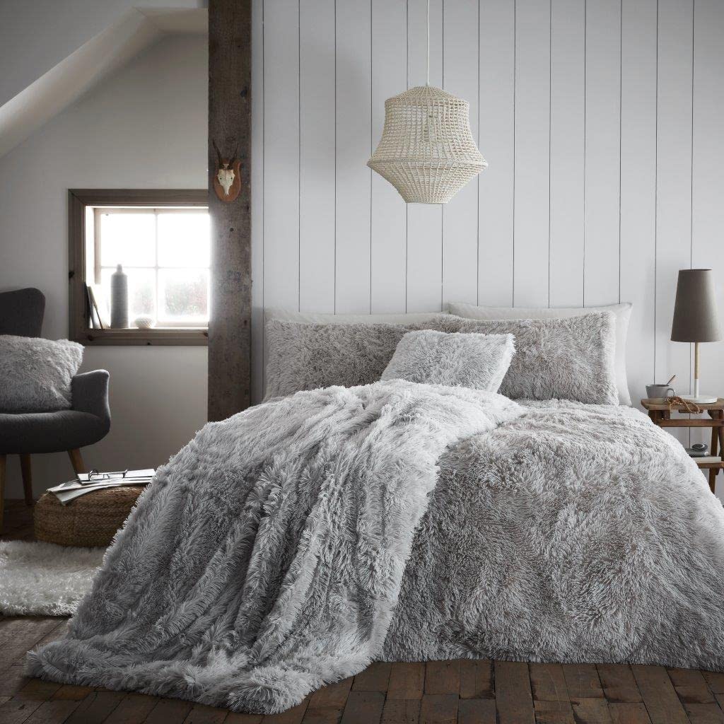 GC GAVENO CAVAILIA HUGG & SNUG Shaggy Faux Fur Single Bedding Set - Fluffy Duvet Cover with Matching Pillowcase | Super Soft, Warm and Cosy Fleece Quilt Cover | Easy Care Machine Washable, Silver — image 1