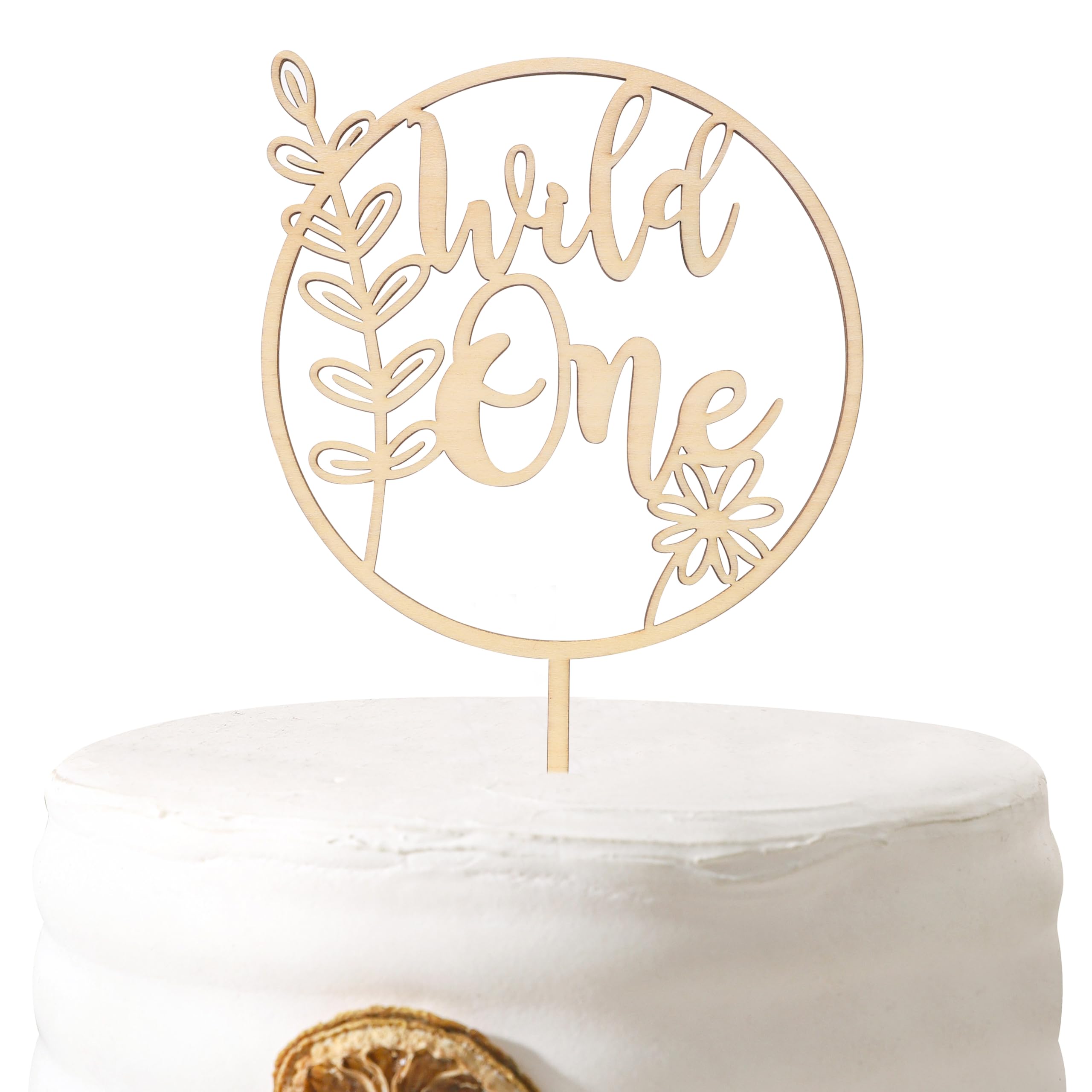 Wild One Wooden Cake Topper - Wild One Birthday Party Decorations,Jungle Safari Party Cake Decor,Boy Girl 1st Birthday Cake Topper,Wild Nature Flower