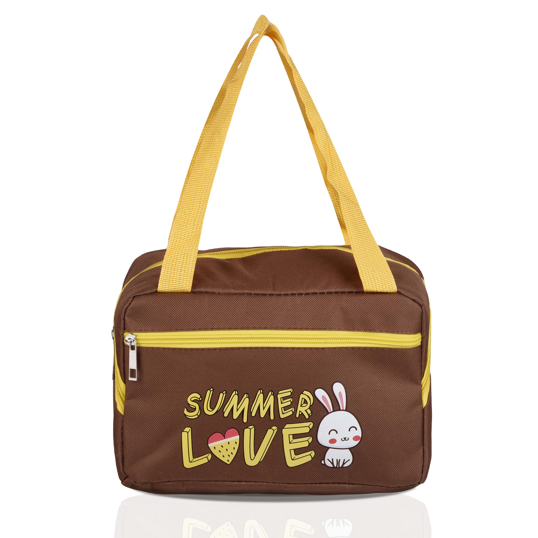 Heart Home Lunch Bag | Insulated Lunch Bag | Lunch Bag for Office | Lunch Bag for Camping with Front Pocket | Waterproof Tiffin Cover with Handle | Summer Rabbit | Brown