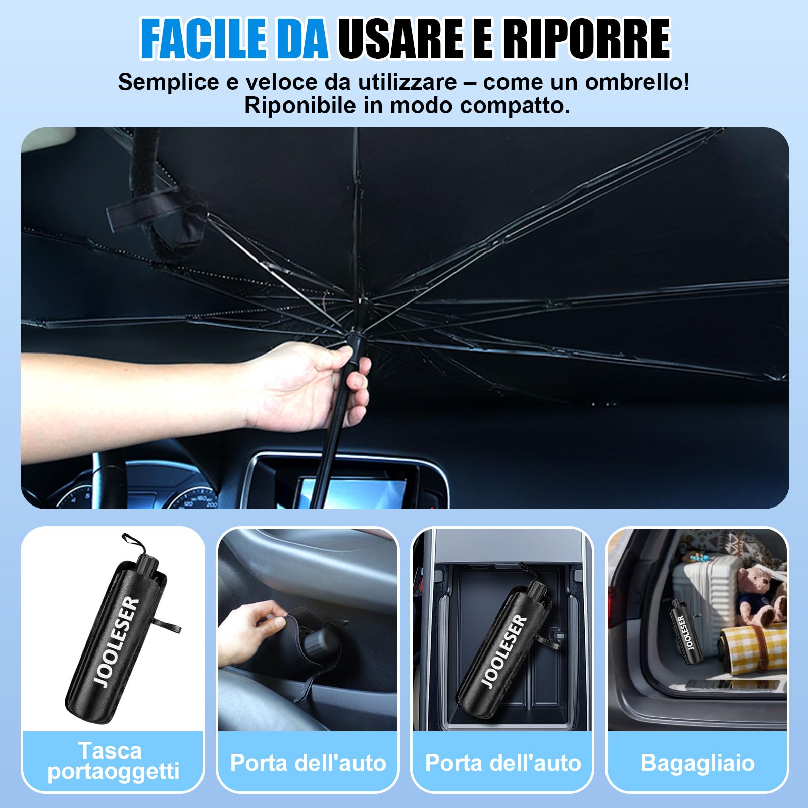 Parasole Auto Parabrezza,2026 Più Recente Parasole Anteriore Pieghevole,Blocca 98,6% Raggi UV,Pieghevole Ombrello Universale per Auto,Protezione UV