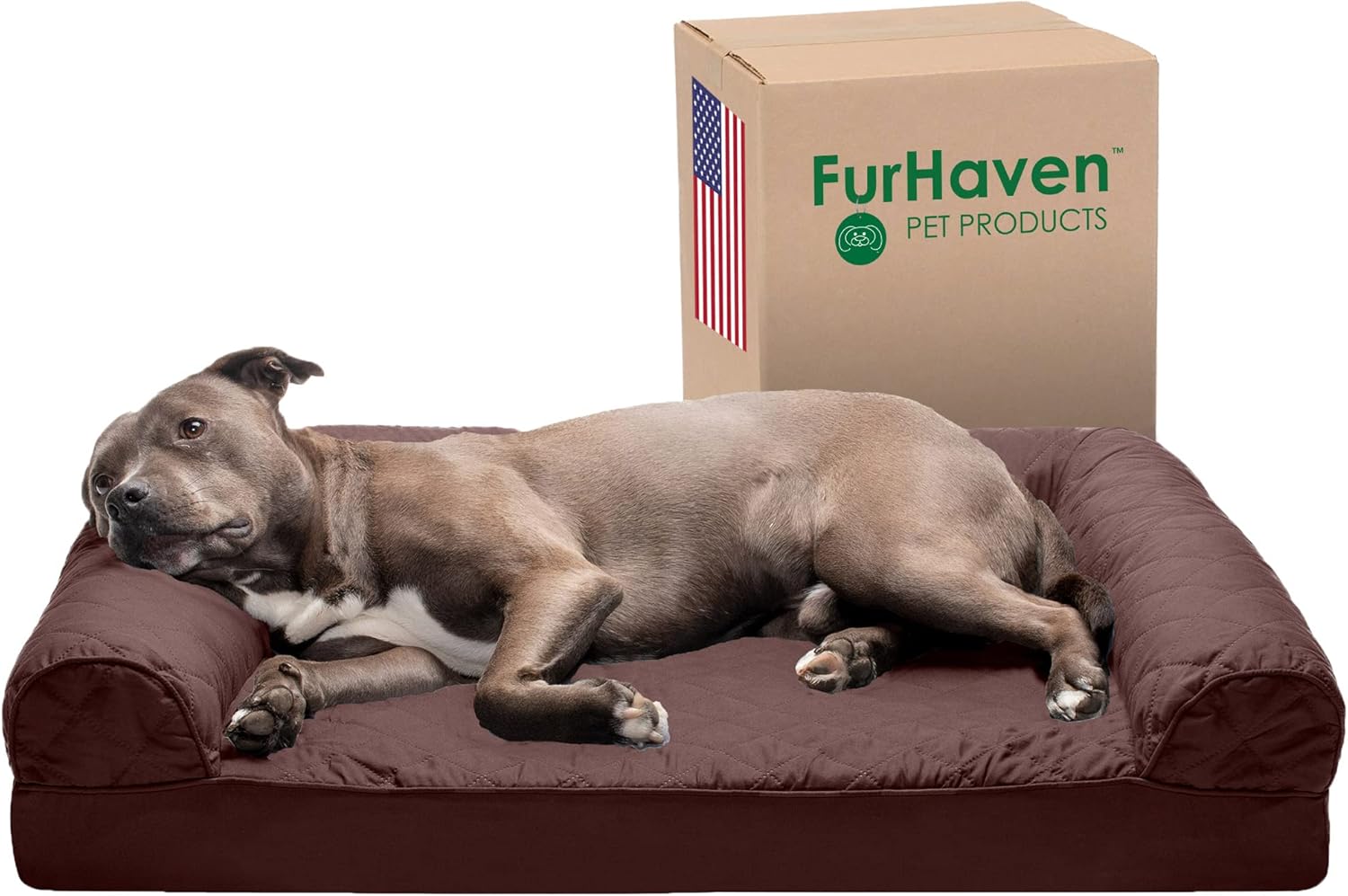 Furhaven Orthopedic Dog Bed for Large/Medium Dogs w/ Removable Bolsters & Washable Cover, For Dogs Up to 55 lbs - Quilted Sofa - Coffee, Large, (Quilted) Coffee Coffee 36.0"L x 27.0"W x 6.5"Th
