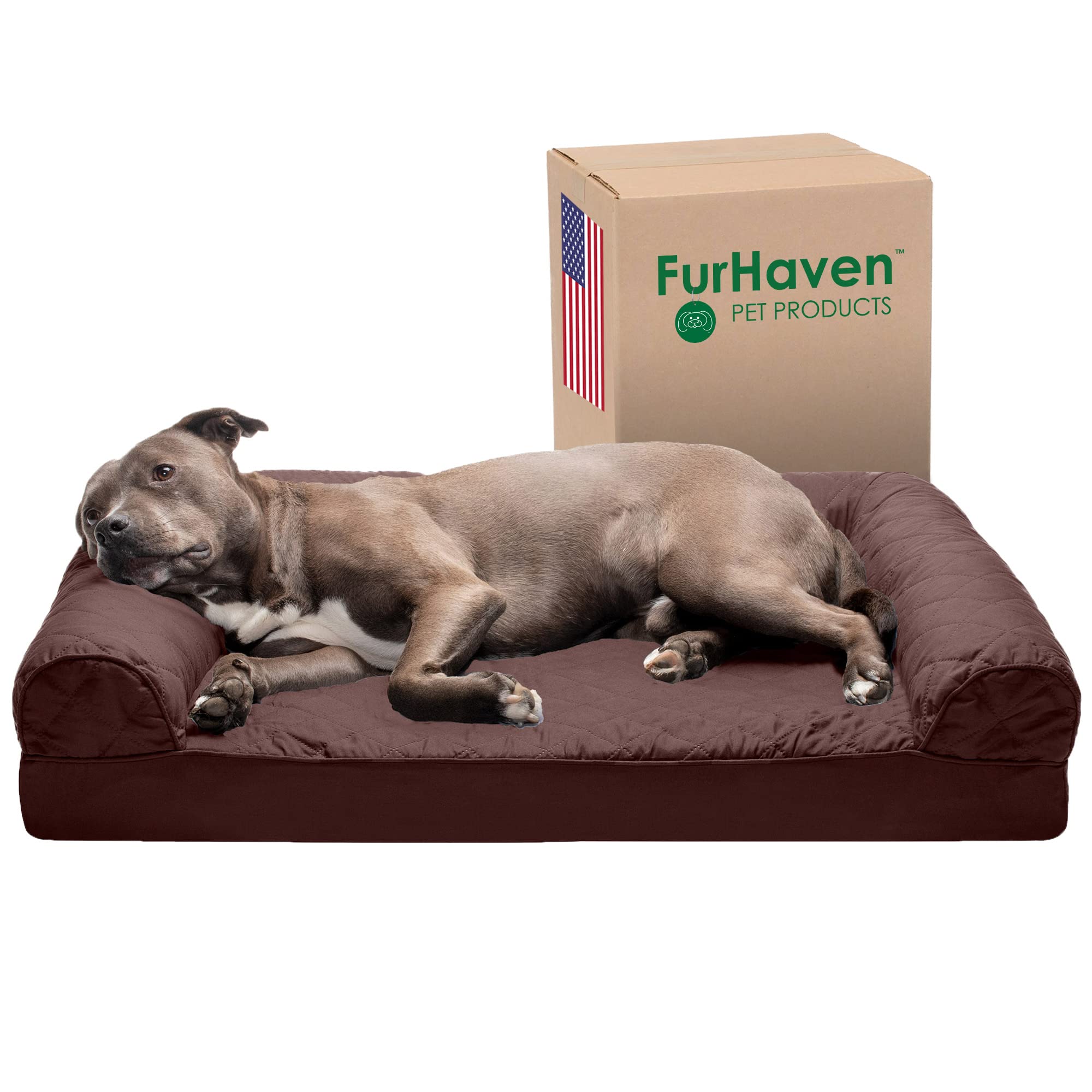Furhaven Orthopedic Dog Bed for Large/Medium Dogs w/ Removable Bolsters & Washable Cover, For Dogs Up to 55 lbs - Quilted Sofa - Coffee, Large, (Quilted) Coffee