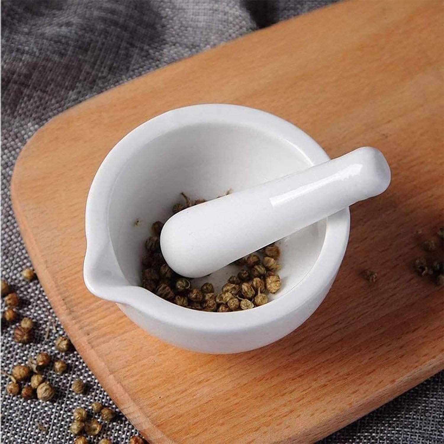 Juego de mortero de porcelana con varilla de molienda, cuenco de mezcla antiarañazos para especias y café