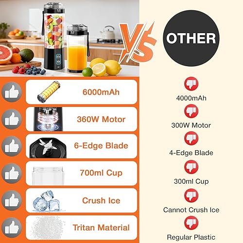 Miniatura 8 de GVODE Licuadora personal, licuadora portátil para batidos, batidos, preparación de alimentos y mezcla congelada, gran capacidad de 24 onzas, sin