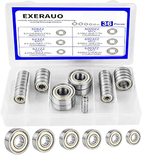 EXERAUO 36Pcs Ball Bearings Kit: 608ZZ 623ZZ 627ZZ 6000ZZ 6903ZZ 6203ZZ Double Metal Shielded Deep Groove Bearings for 3D Printers Skateboards