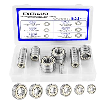 36Pcs Ball Bearings Kit, 608ZZ 623ZZ 627ZZ 6000ZZ 6903ZZ 6203ZZ