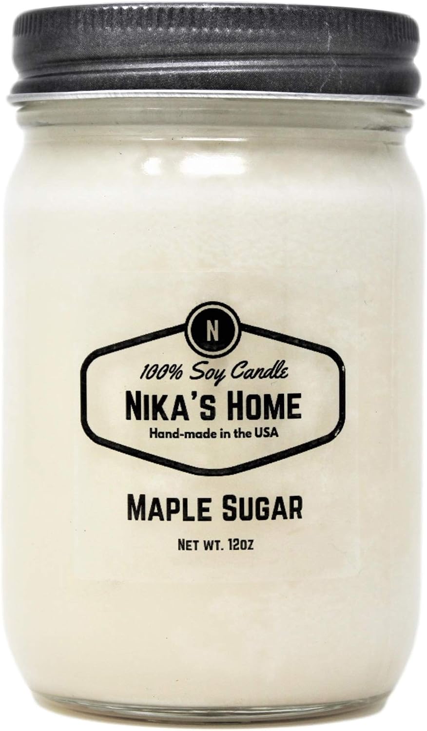 Nika's Home Maple Sugar 12oz Mason Soy Candle - Non-Toxic Soy Candle-Hand Poured Candle- Handmade, Long Burning Candle-Highly Scented Candle-All Natural, Clean Burning Candle