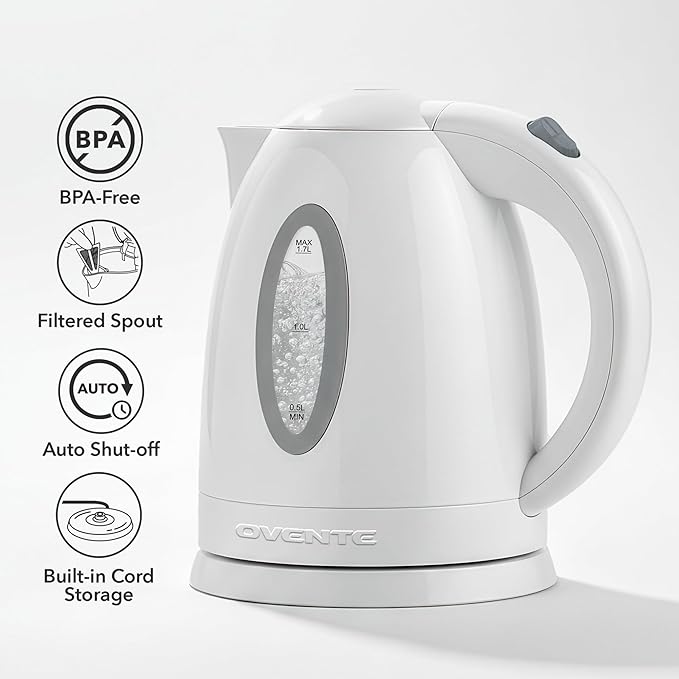 Tetera Eléctrica OVENTE 1.7L Blanco miniatura 4
