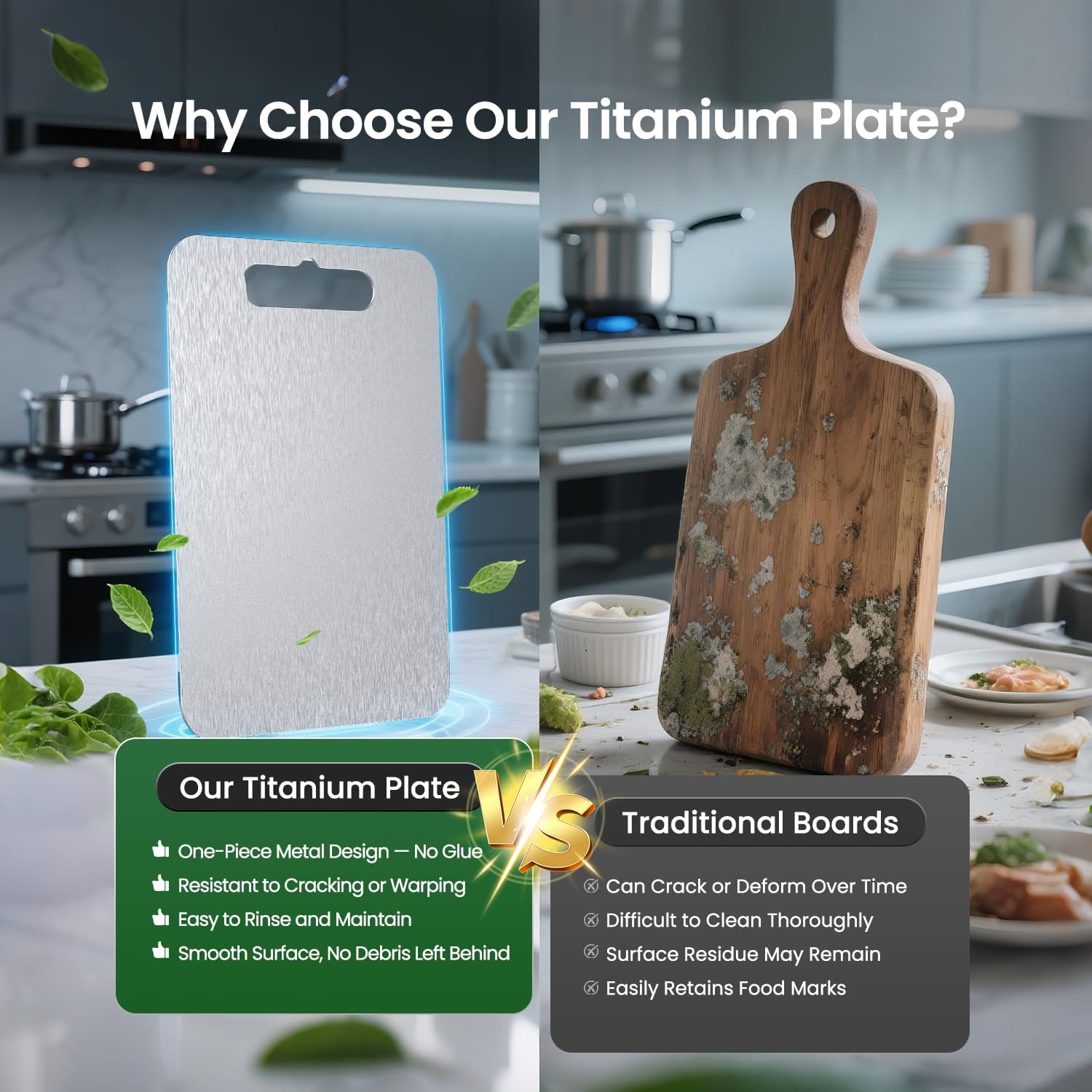 Titanium Cutting Board Set of 3 (S+M+L), 100% Pure Titanium Kitchen Cutting Boards, Double-Sided Chopping & Serving Board for Meat, Vegetables & Cheese, Lightweight, Durable & Dishwasher Safe