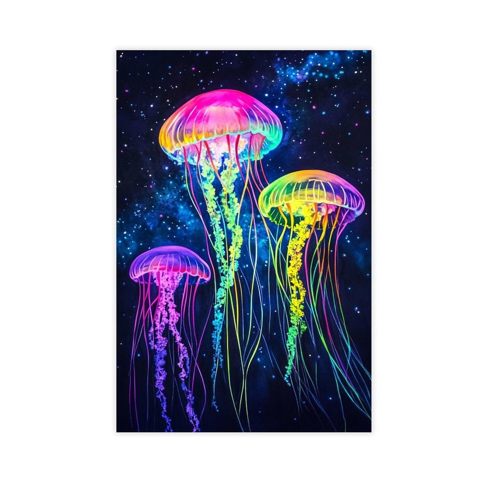 Pyberon Unframed Print-Style Neon Glowing Jellyfish Canvas Poster For Home Decor Gift