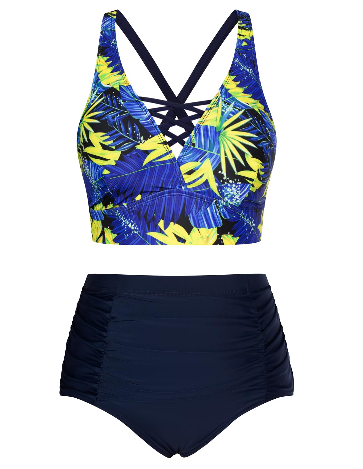 Hanna Nikole Bikini Sets for Women Plus Size Front Strappy Two Piece Bathing Suits High Waist Tummy Control Swimsuit